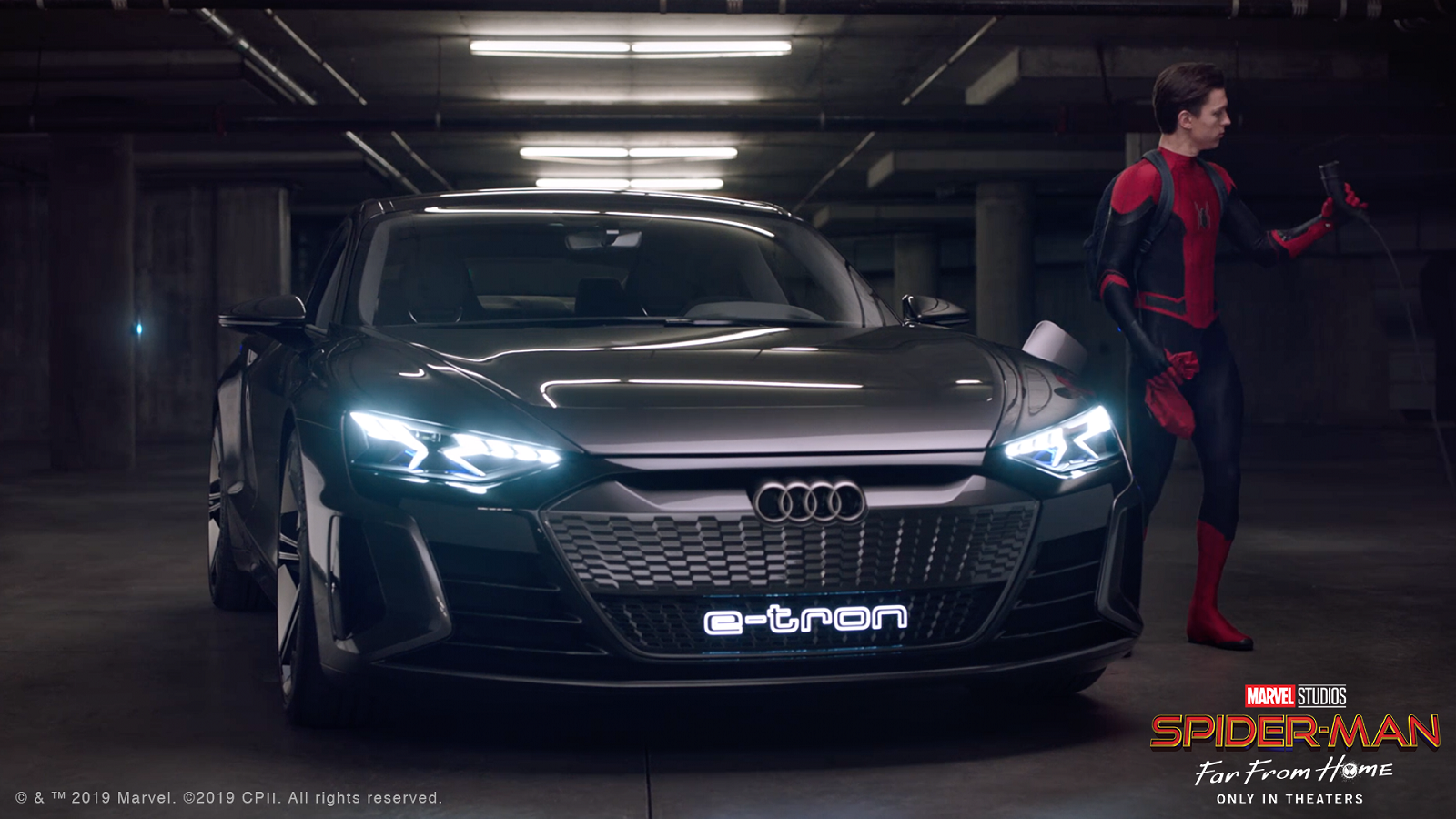 Spiderman Drives Audi e-tron GT to a Science Fair